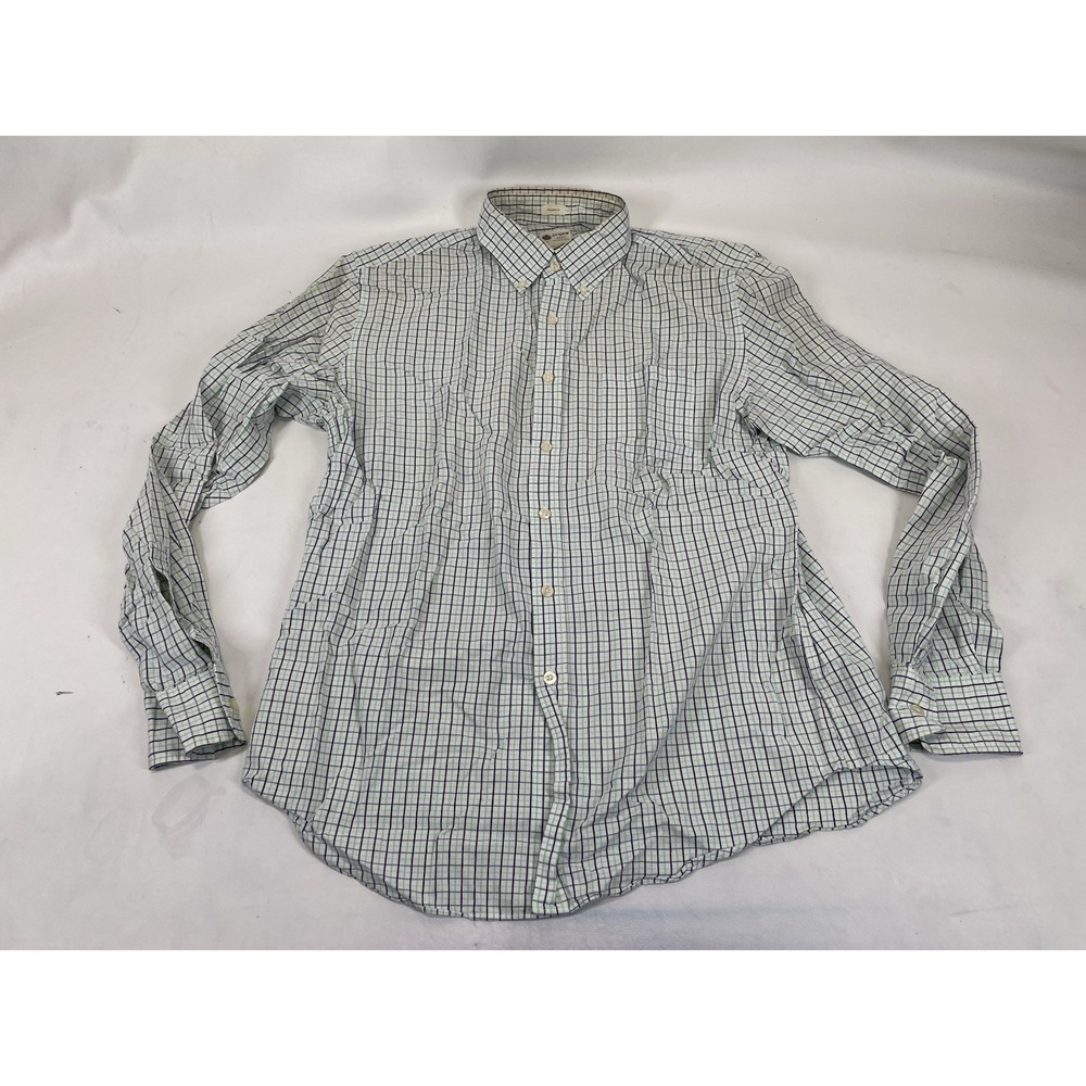 J Crew Washed Casual Tailored Fit Button Down Shirt Mens Size L Plaid White Blue